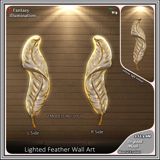 Second Life Marketplace wall decorations v3, LightedFeather, Wall